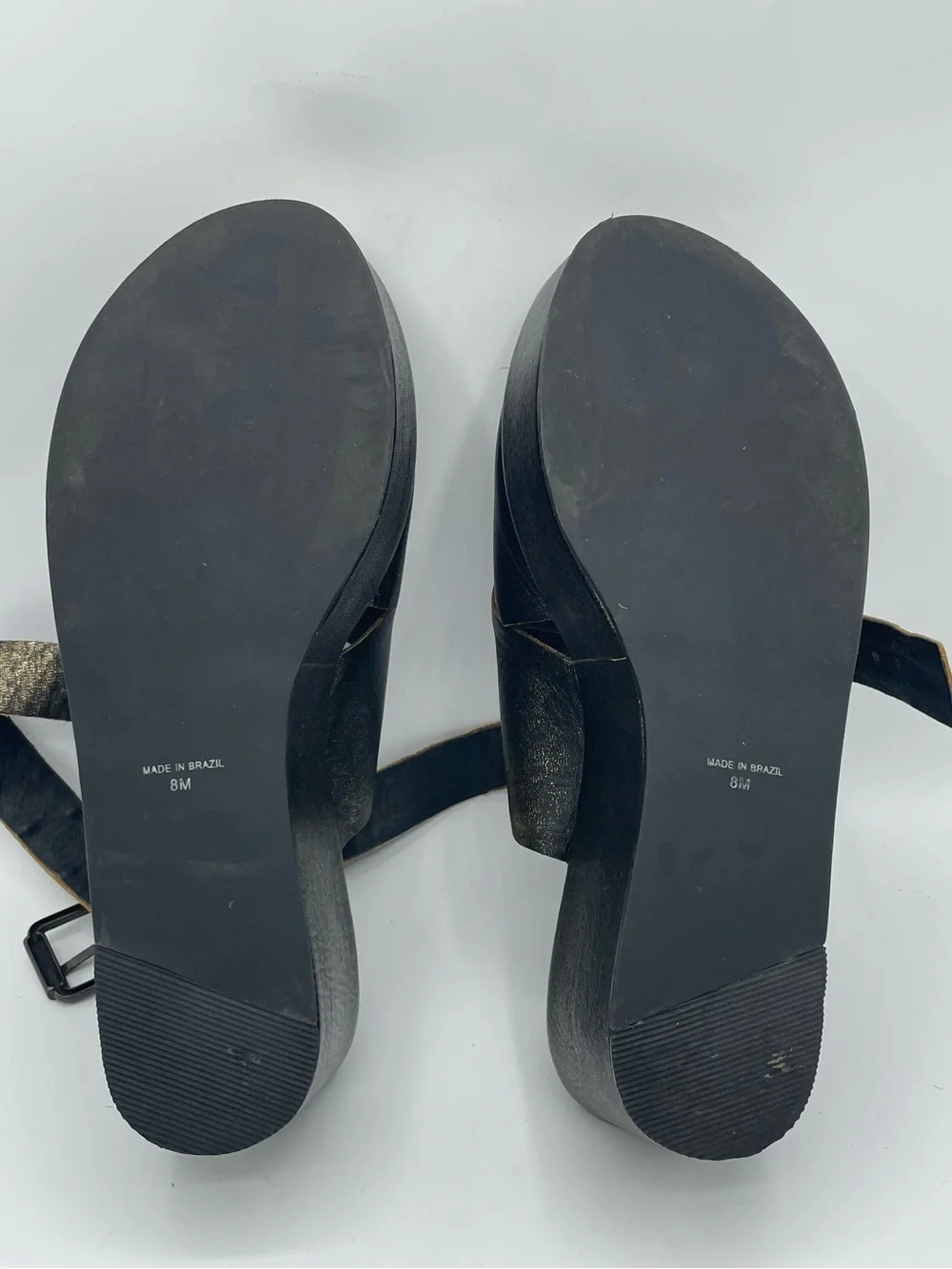 Amuse Society x Matisse Black Leather Platform Sandals Gold Metallic Wash
